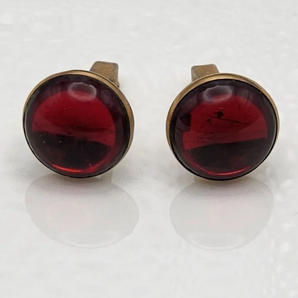 Antique Vintage Swank Gold Red Cufflinks Cuff Links